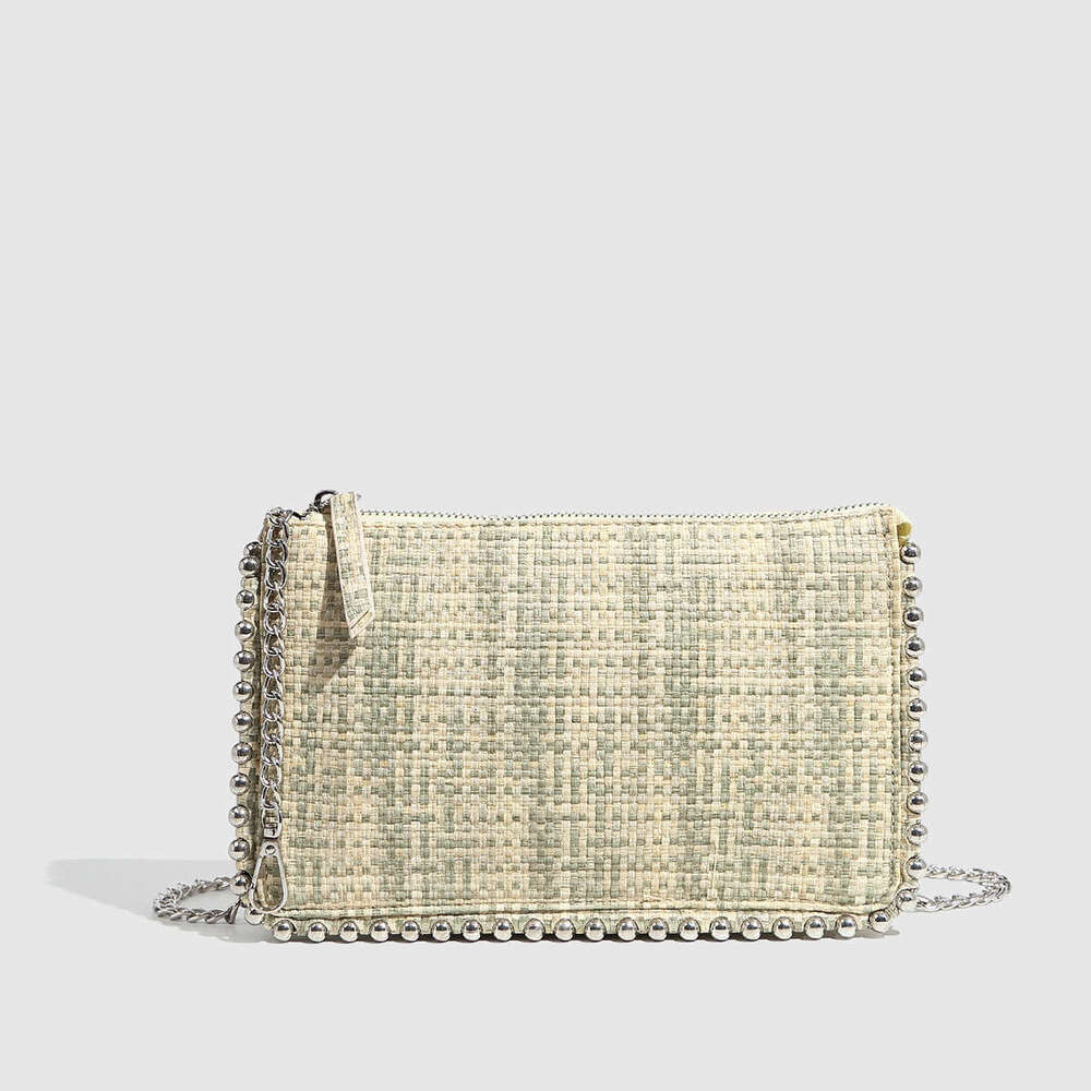 Designer Woven Beaded Small Square Fashion Single Shoulder Bags Crossbody Chain Versatile Designer Zipper Women's Bag