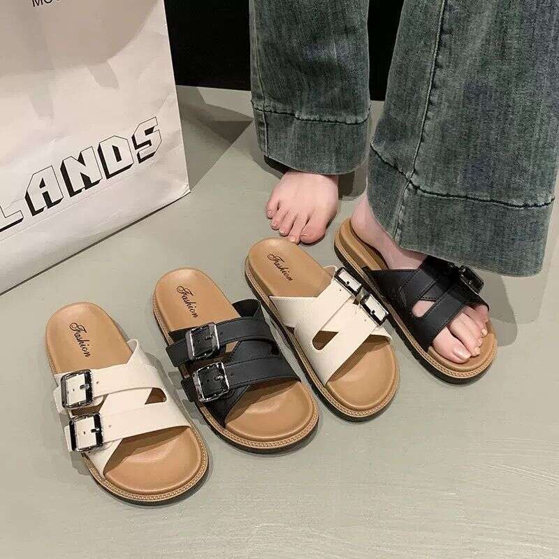 Fashion Korean Style Casual Versatile Beach Sandals 2025 Summer New Thick Sole Designer Shoes One-Strap Women's Shoe Outdoor Slippers