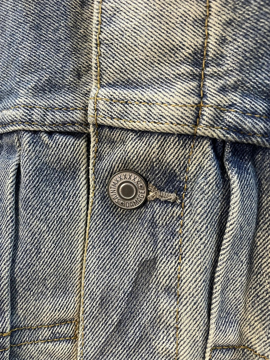 Washed SAINT MICHAEL DAMAGE Denim Work Jeans Jacket Men Women Quality Make Old Blue Heavy Fabric Coat 250819