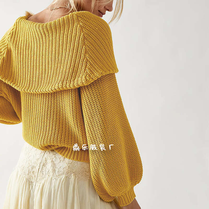 New Tiktok Autumn Winter Women's Sweater Loose Off-Shoulder Pullover Knitwear B3