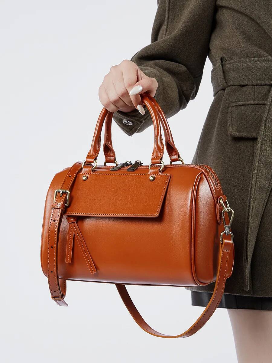 100% Genuine Leather Boston Korean Style Handbag Ladies Fashion Shoulder Cowhide Crossbody Bag For Women