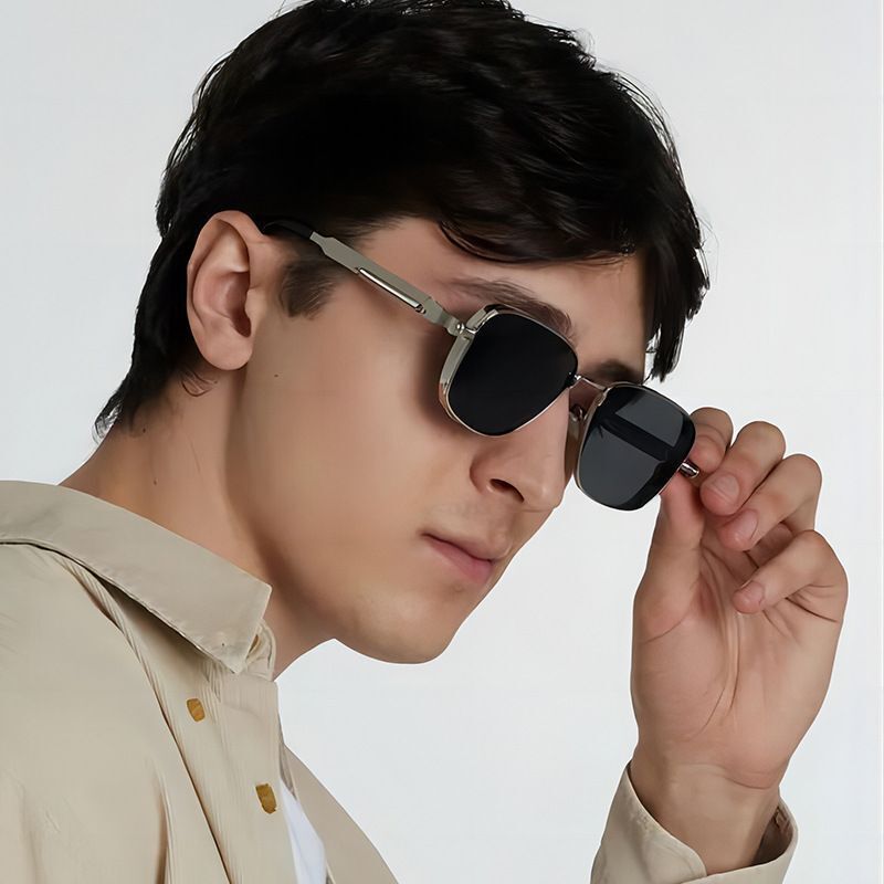 2025 New Sunglasses Men's High-end Square Frame Uv-proof Heavy Industry Metal Punk Sunglasses Spring Mirror Legs
