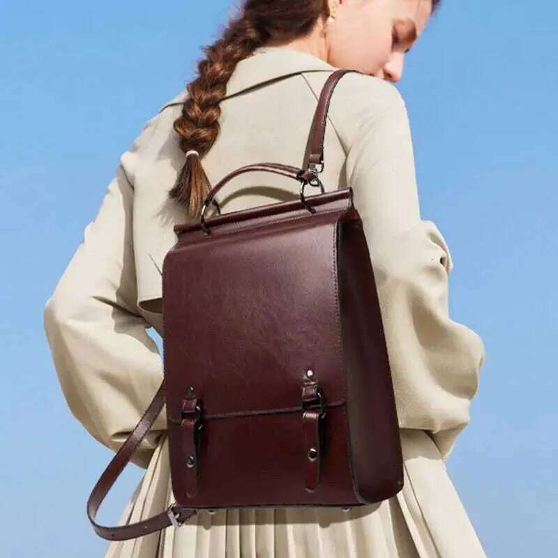 Genuine Leather Women Backpack Vintage College Style Student Back to School Cowhide Womens Bag Girls Computer
