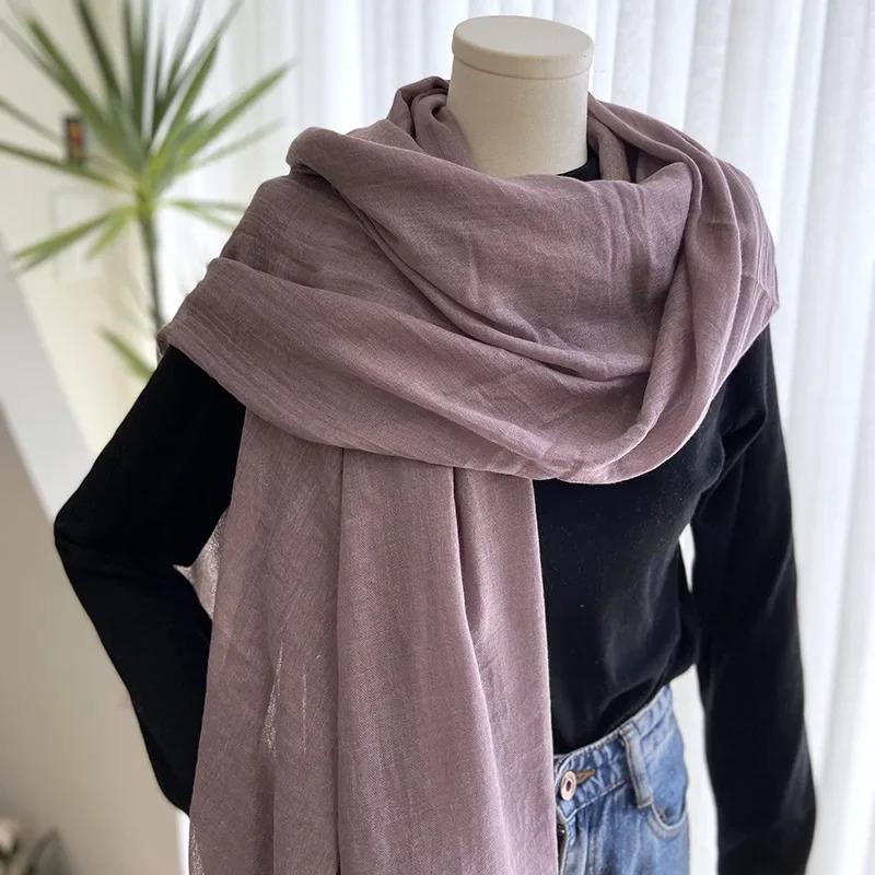 Cotton Linen Solid Color Scarf Female Summer Sun Protection Medium Length Gauze Japanese Korean Beach Scarves Tourism Shawl 250818