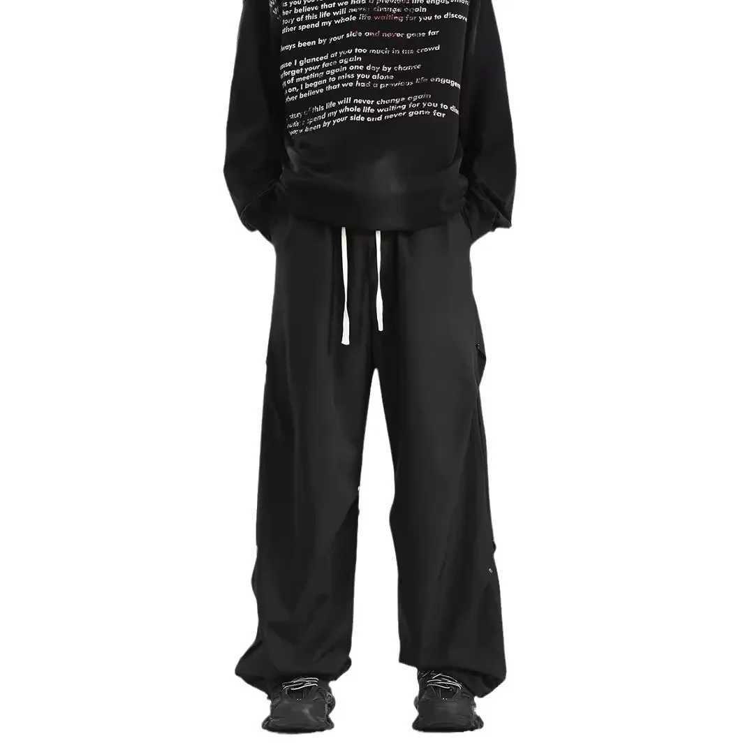 Trendy Black Cropped Studded Mens Pants Loose Fit Sensible Straight Leg Cargo Casual Trousers High Quality Durable Material W250819