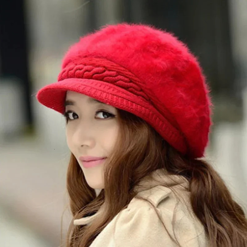 Women Beret Hats Fashion Winter Warm Rabbit Fur Knitted Beanie Ladies Female Casual Fleece Berets Cap bonnet hiver femme 250819