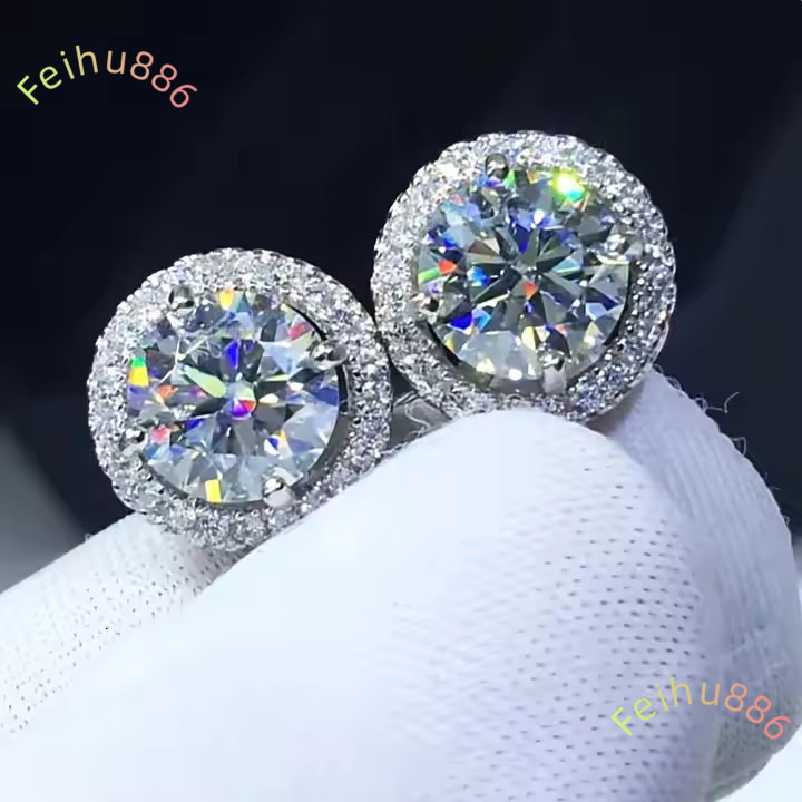 Luxury Moissanite Stud VVS 925 Sterling Silver Men Women Jewelry Flower Cluster Halo Diamond Earrings Valentines Day Gift