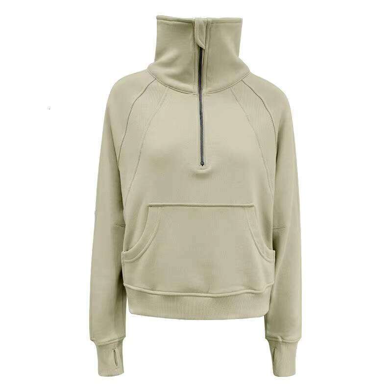 Women's Autumn Winter Casual Hoodie Breathable Active Tops Loose Sweatshirt with Half-Zipper and High Stand-Up Collar