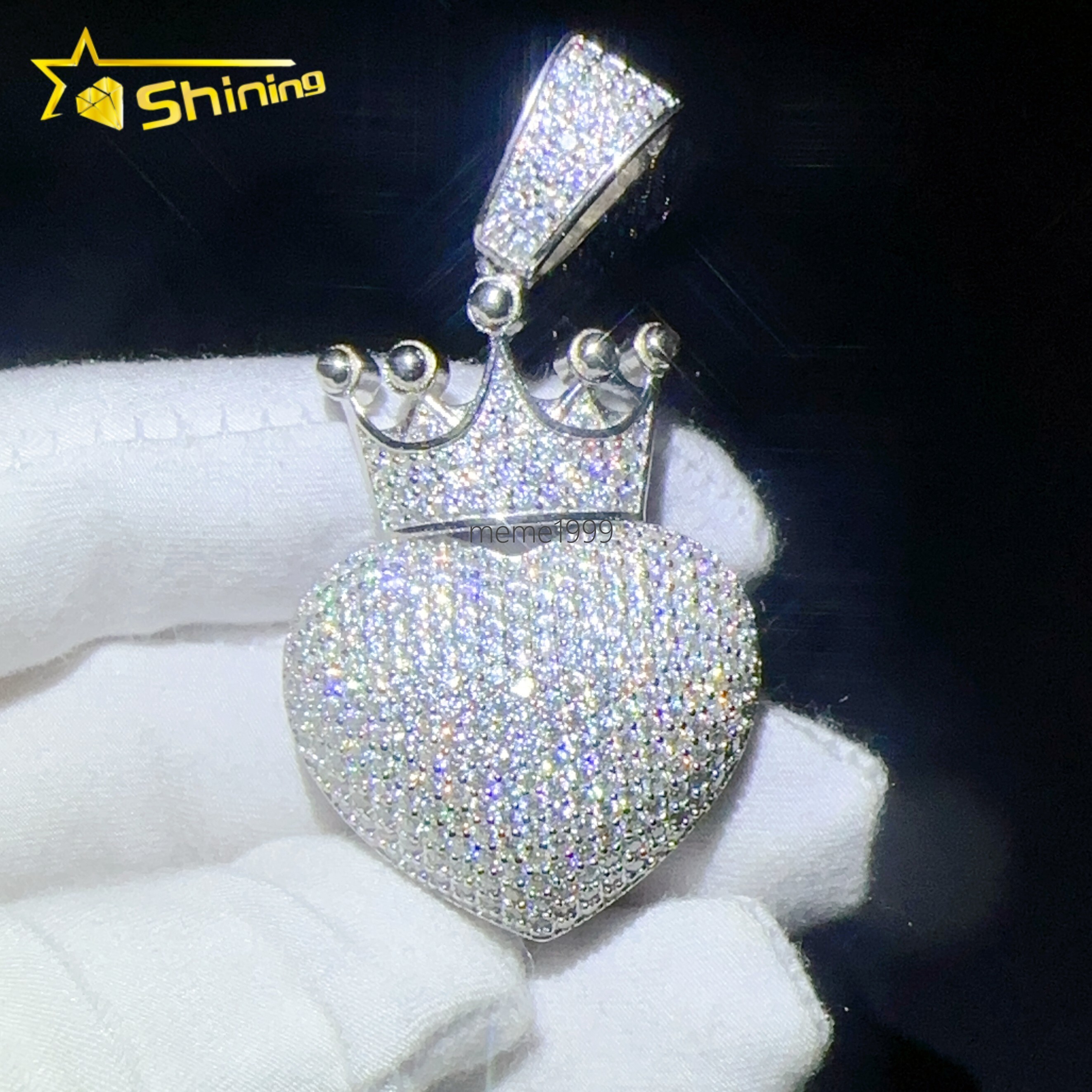 Moissanite Heart Crown Pendant Hip Hop 925 Silver Diamond Pendant Hot Sale Jewelry Necklace Heart Pendant