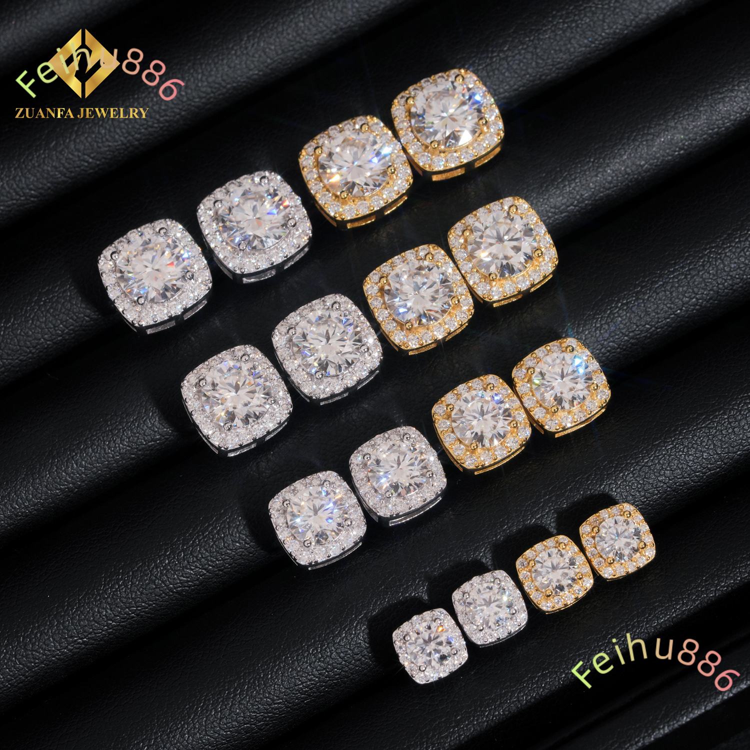 Wholesale Price Hip Hop Jewelry Cluster Stud Earring 925 Sterling Silver VVS Moissanite Fully Iced Out Stud Earring