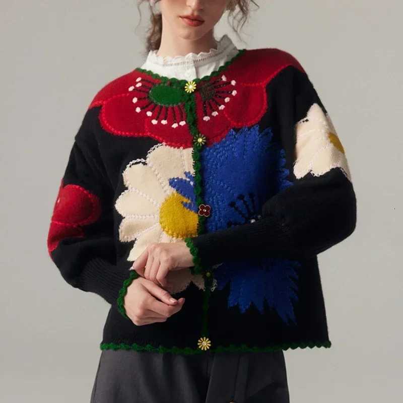 Vintage Flower Embroidery Knitted Top High Quality Women Fashion Cardigan Fashion Trends Autumn/Winter New in Chic Sweater Coat XJ250819