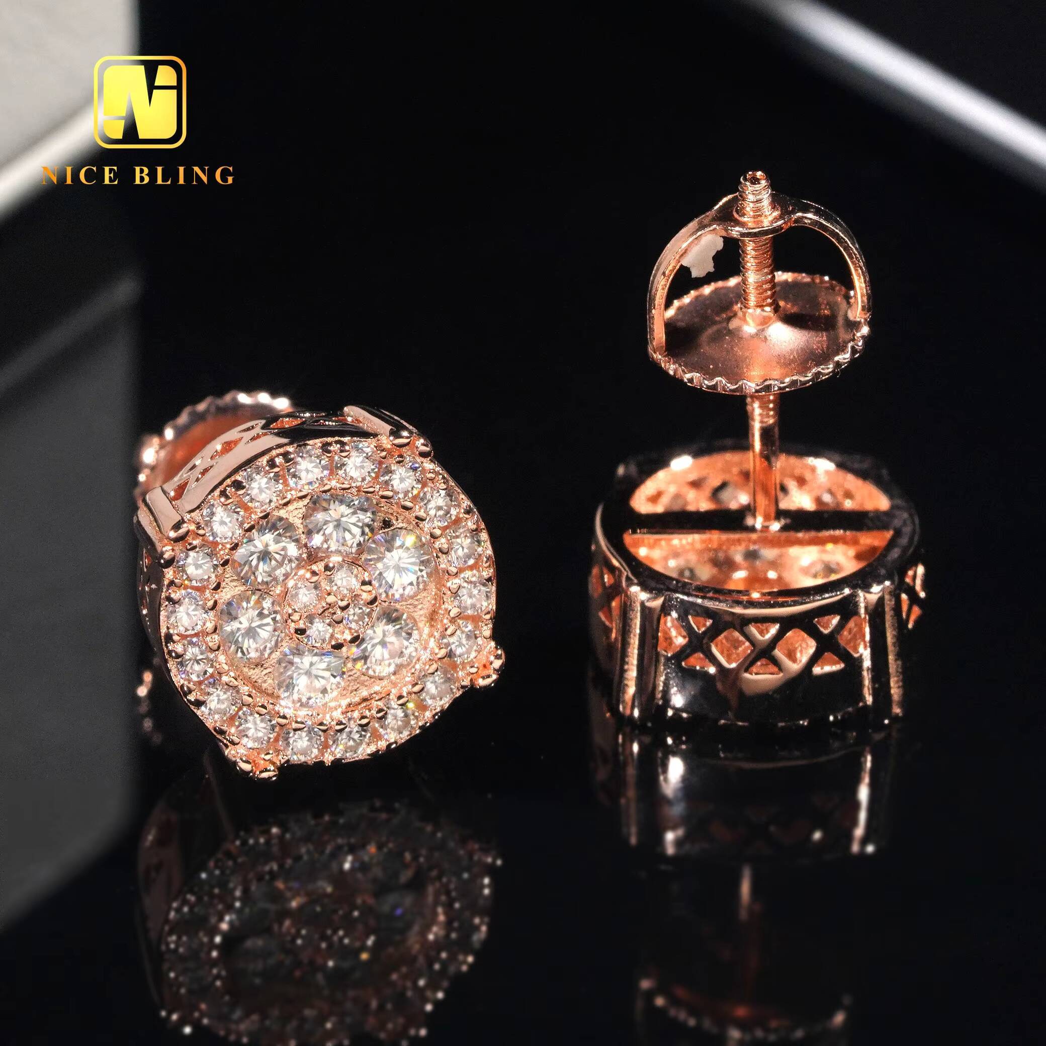 Lab Diamond Earrings Hip Hop Fine Jewelry 925 Silver Ear Studs Cluster Moissanite Earring for Men Women