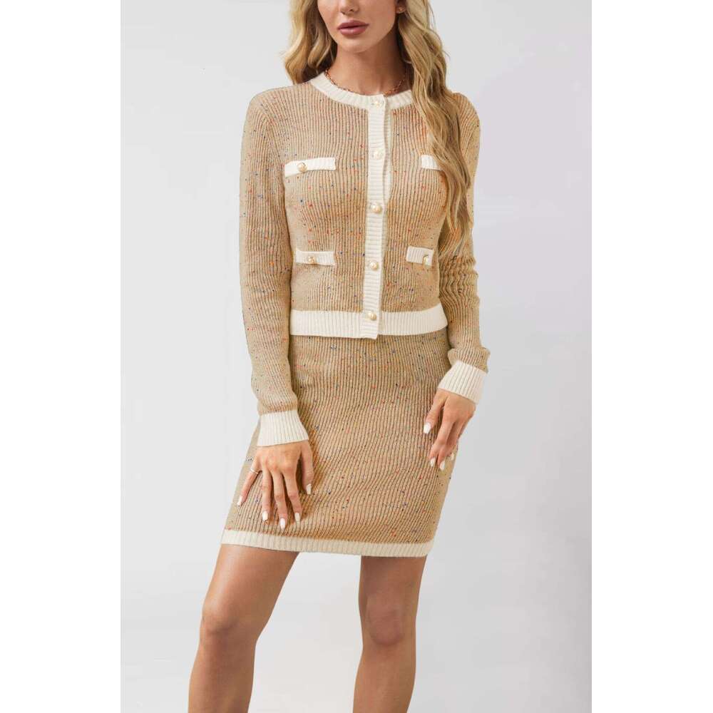 New Autumn And Winter Women's Clothing Knitted Cardigan Pocket Button Set B5