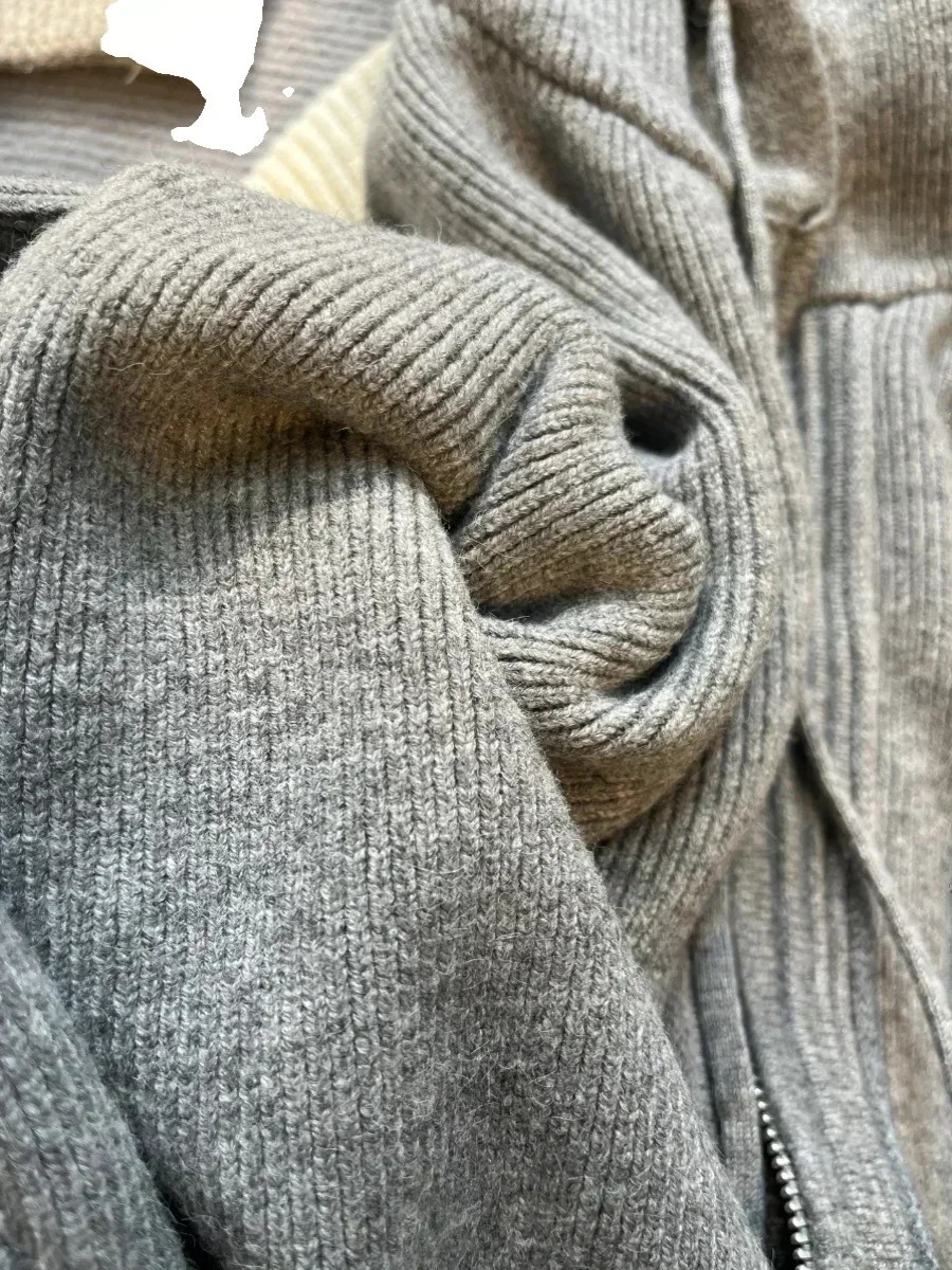 Gray Hooded Sweater Coat Autumn Winter Double Zipper Long Sleeve Loose Fashion Korean Soft Thickened Knitted Tops Coats 250819