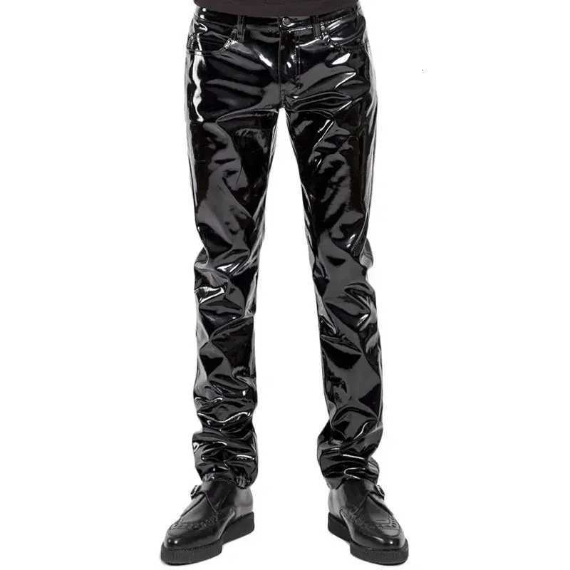 Hot Sales Motorcycle Men Sexy Black Wet Look PVC Stage Wear Faux Leather Pencil Pants Skinny Latex Leggings Pole Dance Clubwear W250819