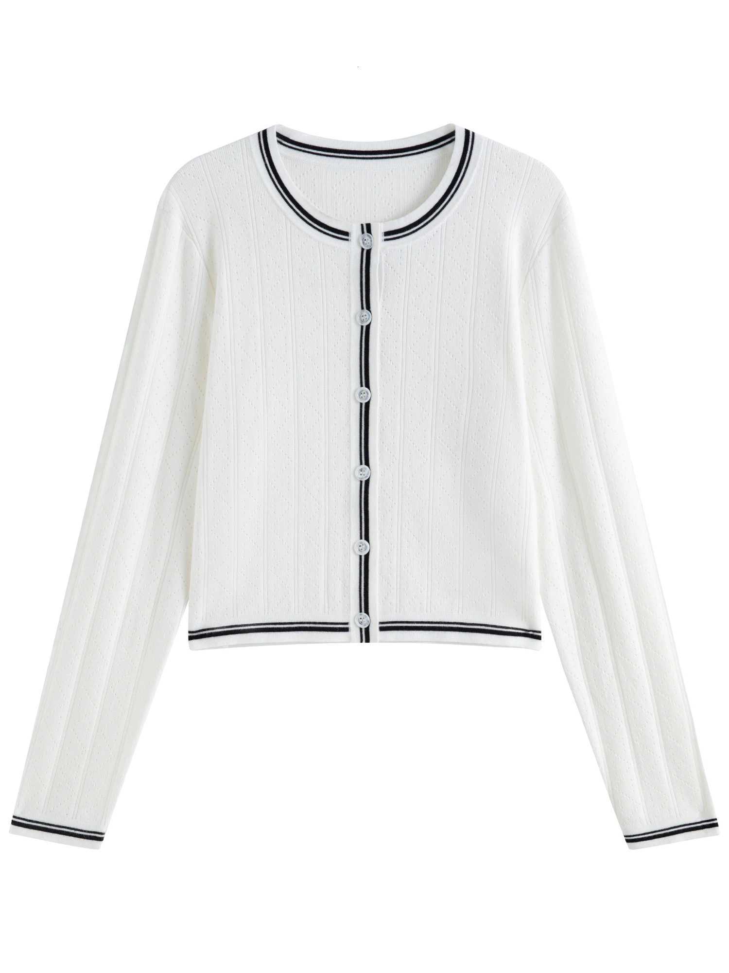 2024 Autumn New Design Gentle Style Round Neck Contrast Color Knitted Cardigan for Women Top 24FS13142 XJ250819