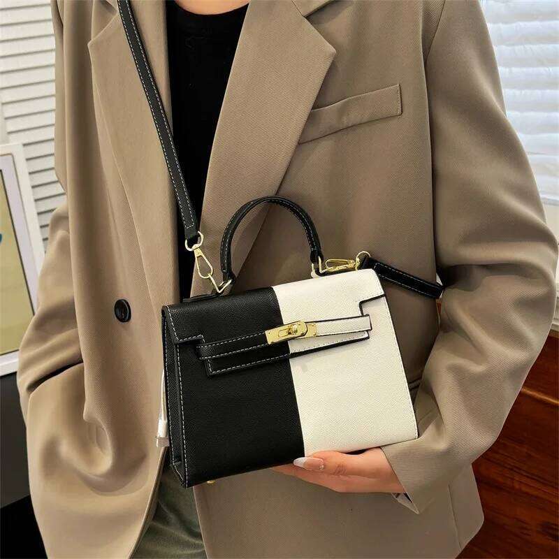 Hot Selling Splicing Bag New Cross-Border Fashion Contrast Color Trend Handbag One Shoulder Oblique Span Popular Women's Designer Bags