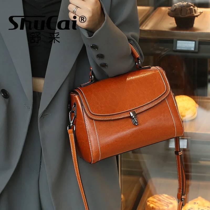 Genuine Leather Women's Bags Cowhide Handbags Simple Premium Feeling Large Capacity Shoulder Crossbody Bag Female