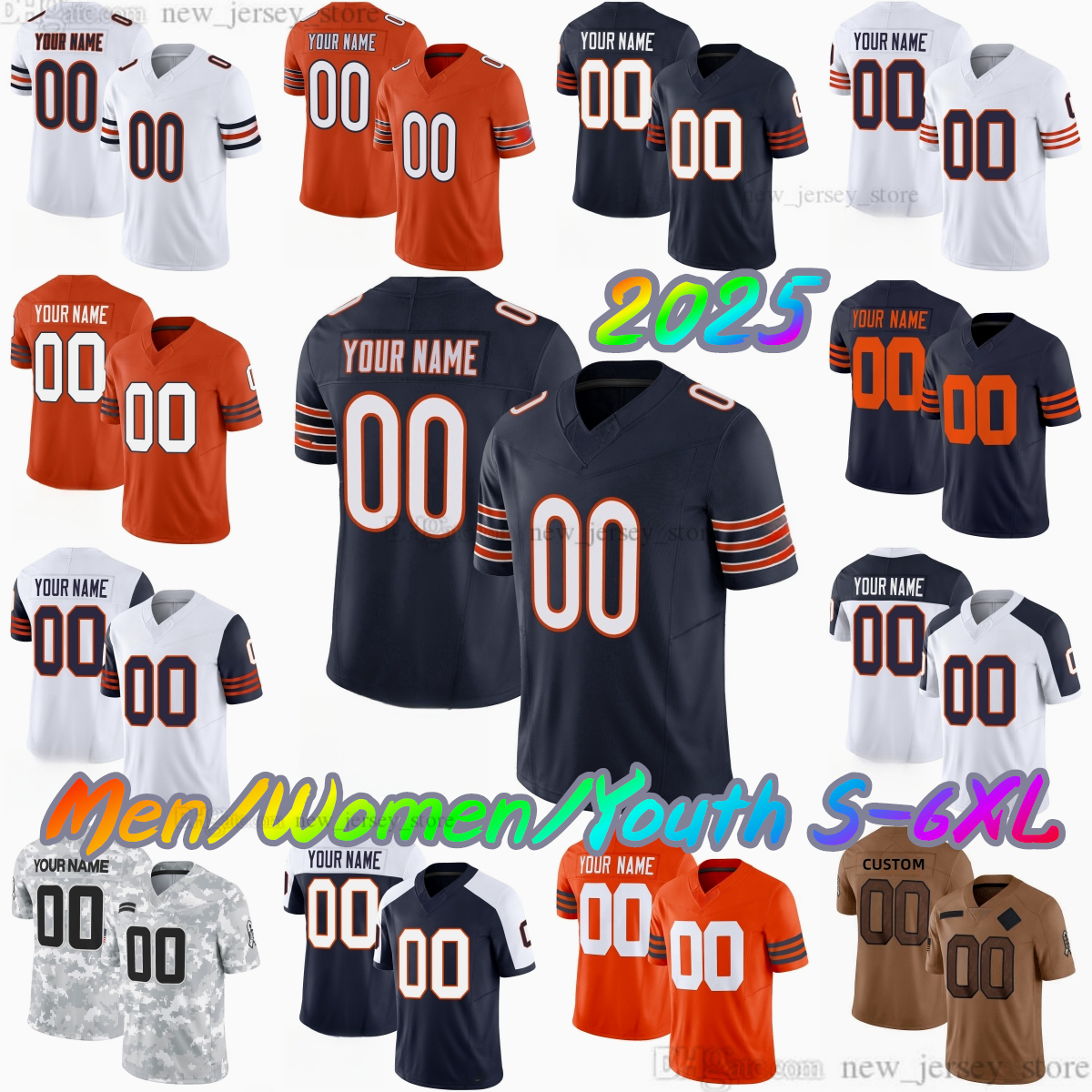 2025 Custom S-6XL 18 Caleb Williams Football Jersey Moore 84 Colston Loveland 15 Rome Odunze 1 Justin Fields 85 Cole Kmet Walter Payton Jaquan Brisker Stitched Jerseys