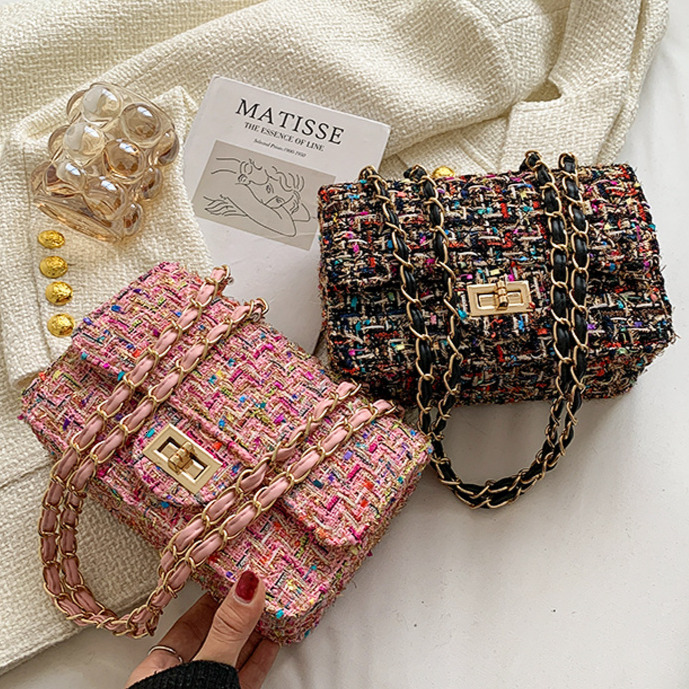 Free Shipping Designer Woolen Plaid Women's Mini Handbag Small Fragrance Style New Trend Chain Shoulder Crossbody Bag Casual Phone Bag