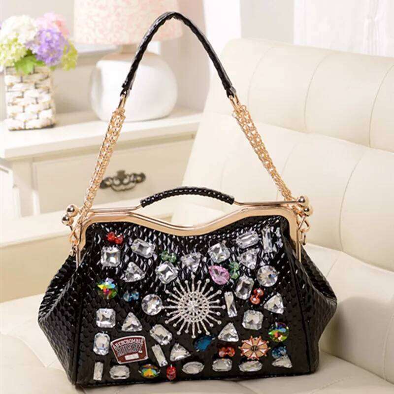 Genuine Leather Dias Women Handbags New Fashion Lady Tote Bag Colorful Crystals Chain Shoulder Messenger Bags