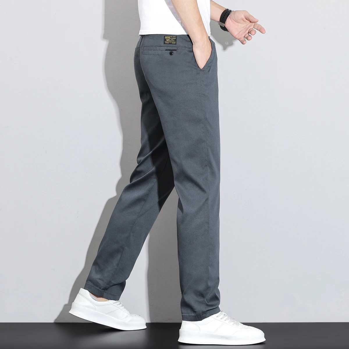 Breathable Stretch Thin Lyocell Casual Pants Men Straight Fashion Business Spring Summer Trousers Work Versatile Mens Clothing W250819