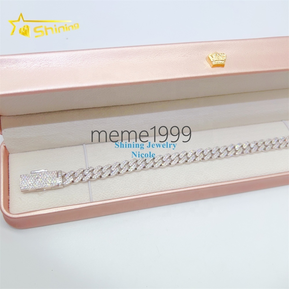 Top Quality 925 Silver Iced Out Custom Hip Hop Jewelry Moissanite Cuban Link Chain 8mm Cuban Link Bracelet