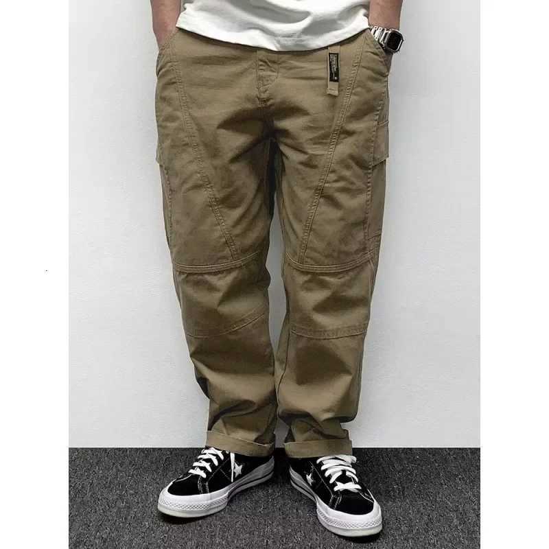 2024 Spring New Mens Pants Multi-Pocket Cargo Pants Vintage Solid Color Simple Loose-Fit Casual Pants W250819