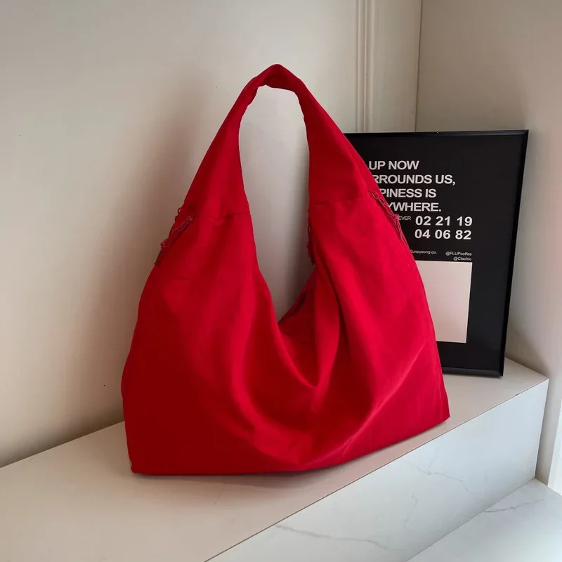 Casual Nylon Shoulder Bag Multi-Pocket Double Zipper High Capacity Tote Bag 2025 Fashion Solid Color Handbags Shopping Bag 250814