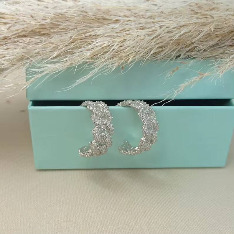 VVS Moissanite Iced Out Hiphop Hoop Cuban Link Earring 925 Sterling Silver Gorgeous Moissanite Earrings