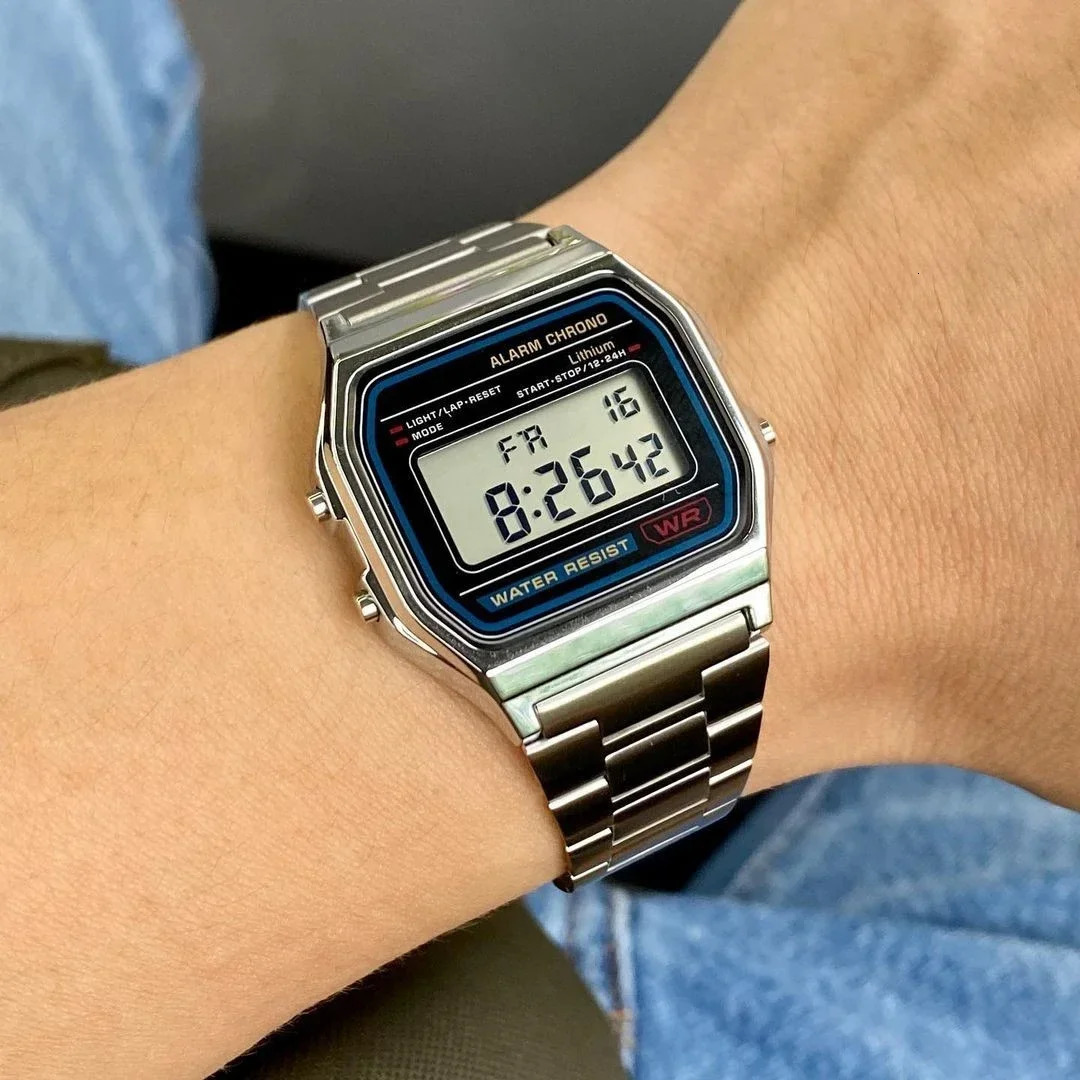 F91W Band Watch Waterproof Retro Digital Stainless Steel Sports Military Watches Men Women Digital Electronic Wrist Watch Clock 250819