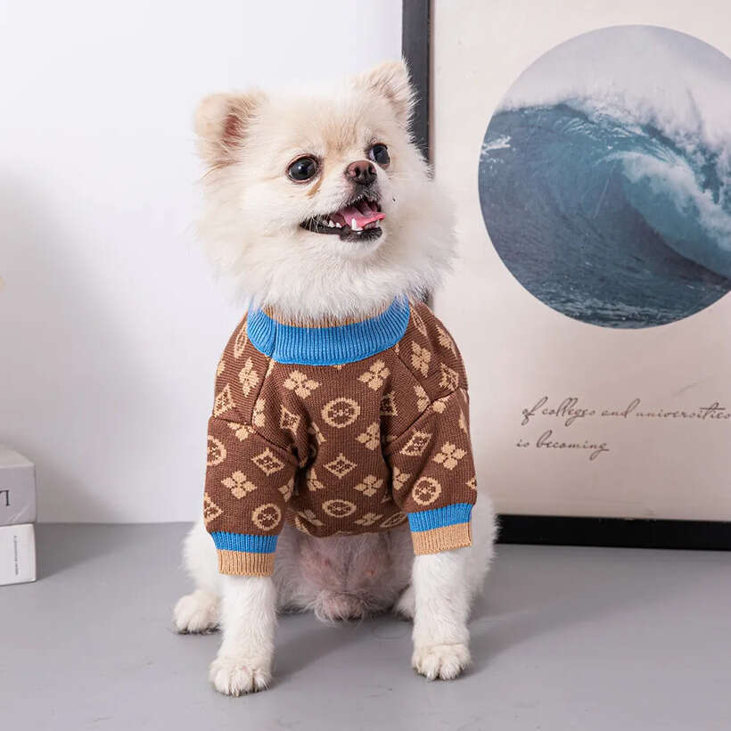 Lanjia Dog Sweaters Small Medium Dogs Fall Classic Knitted Flower Pattern Puppy Holiday Winter Coat Clothes For Female Girl Male Boy Warm Brown XXL Y 