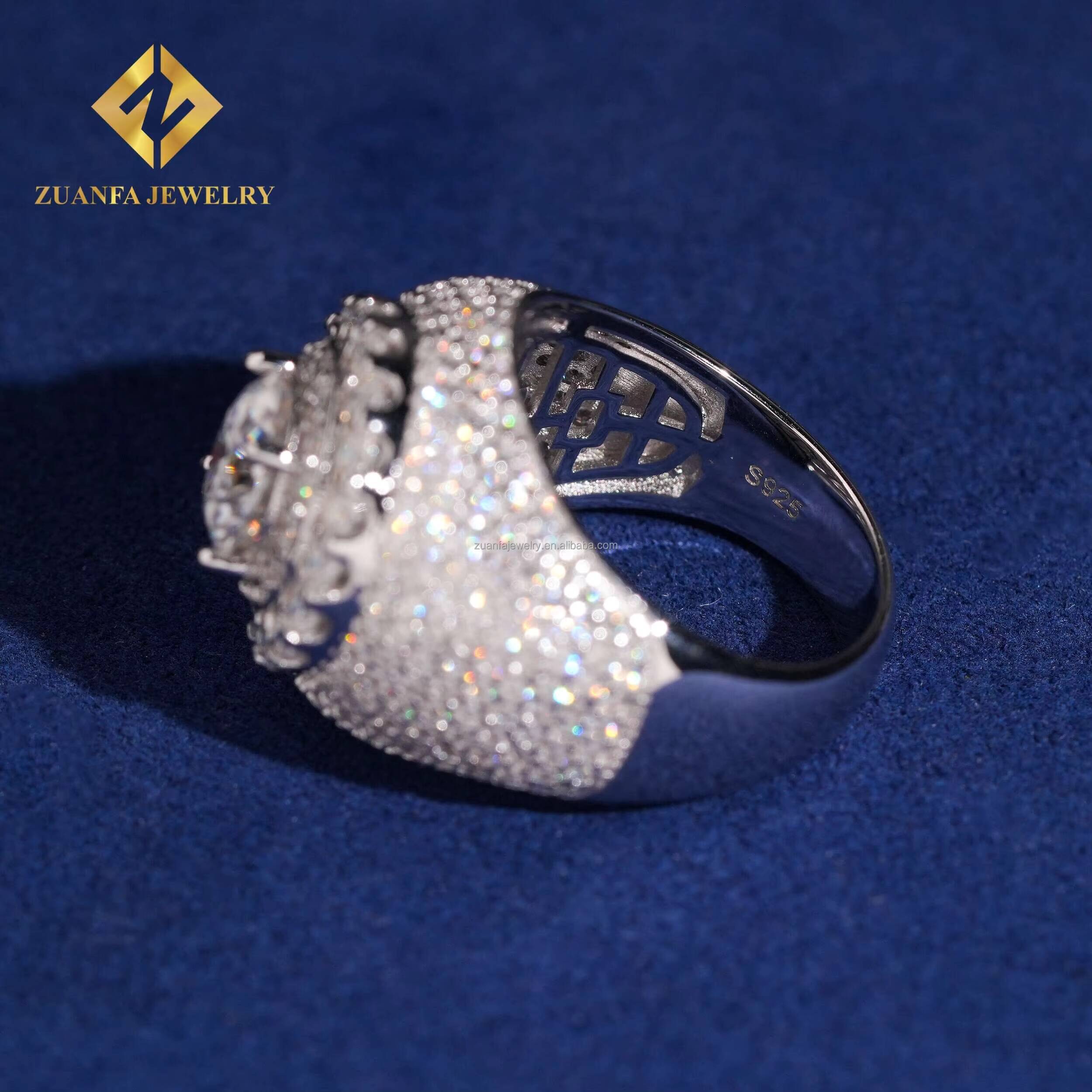 Bulk Stock in USA Warehouse Pass Diamond Tester Flower Shape GRA Certificates 925 Silver VVS Moissanite Diamond Hip Hop Man RingA