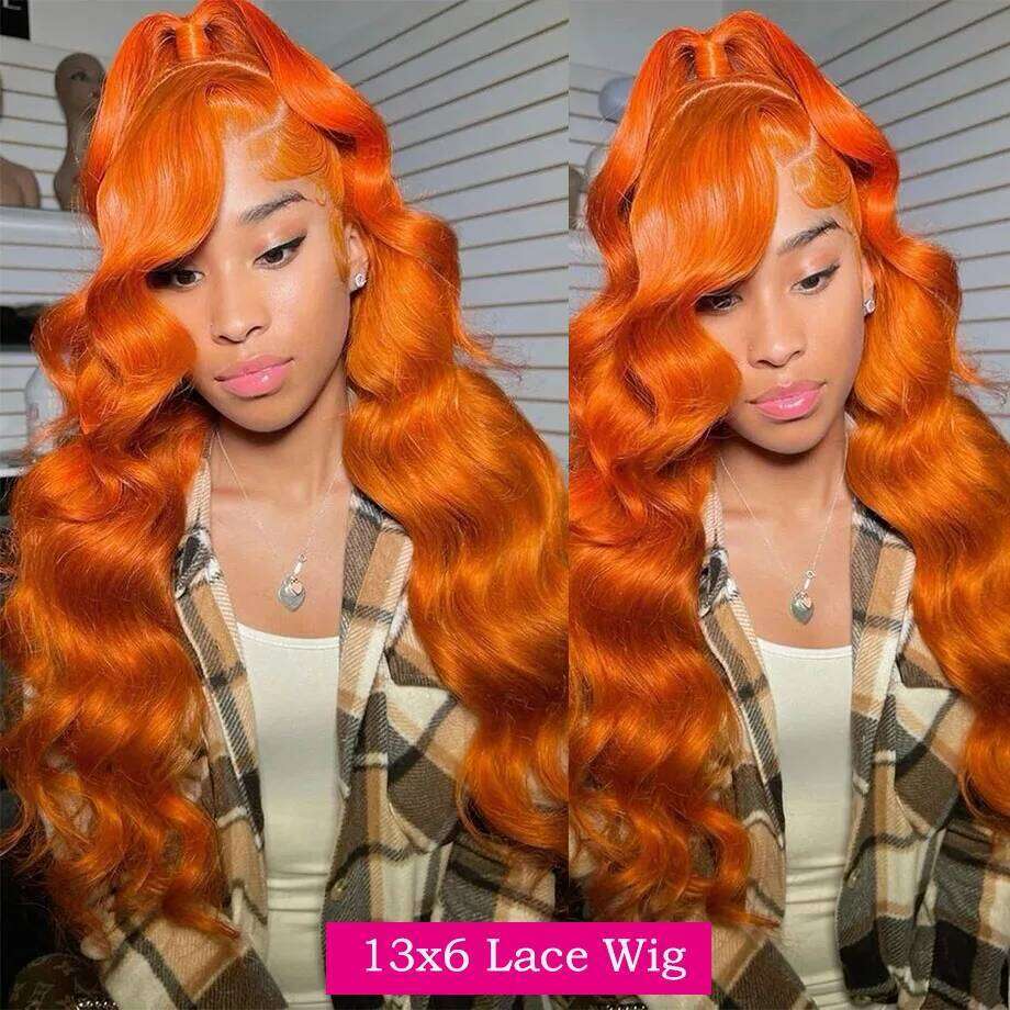Colored Orange Ginger Front Wigs Human Hair Body 13X6 HD Frontal Loose Wave Brazilian Transparent Lace Wig