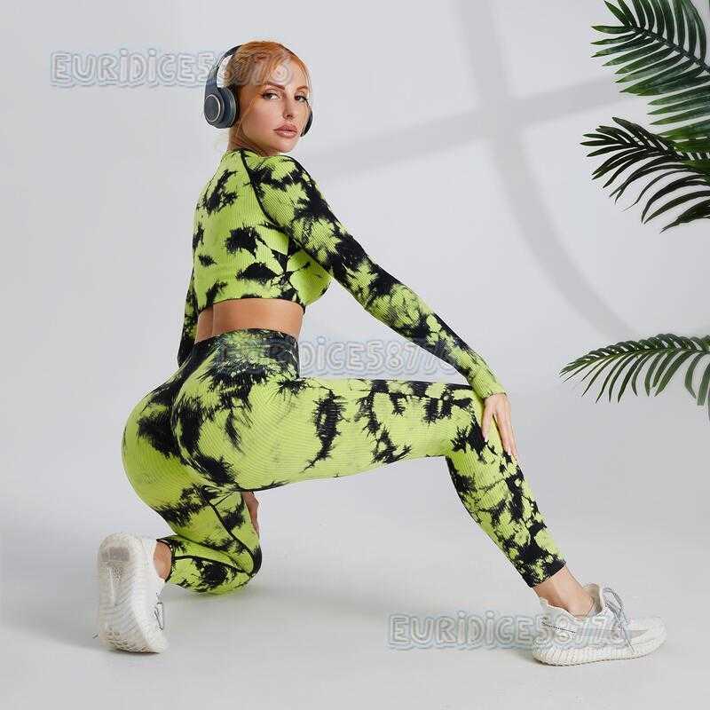 Tie-dye Yoga Long Sleeve Set High Waist Hip-lifting Yoga Pants Womens Sportswear Running Fitness Wear Yoga Wear High Elasticity H250819