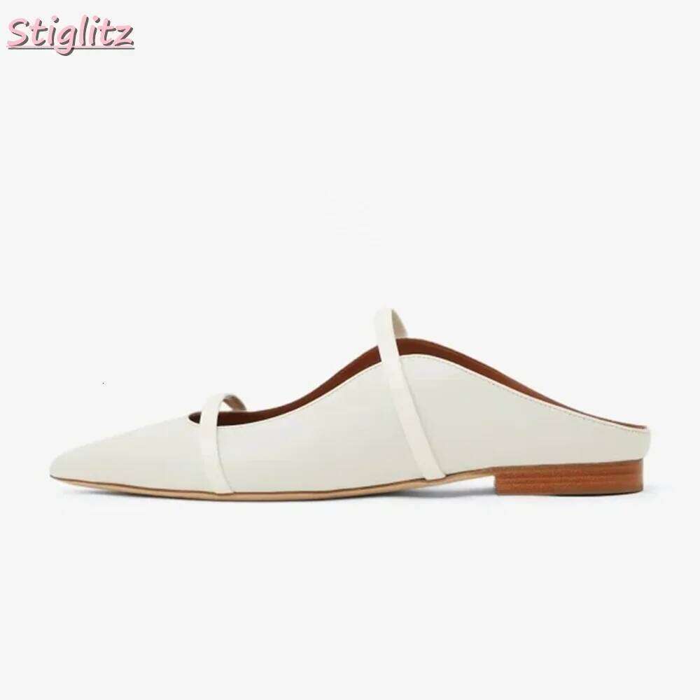 Pointed Toe Strappy Slippers Retro Solid Shallow Roman Flat With Pull-On Mules 2025 Women's Fashion New Casual Outside Shoes