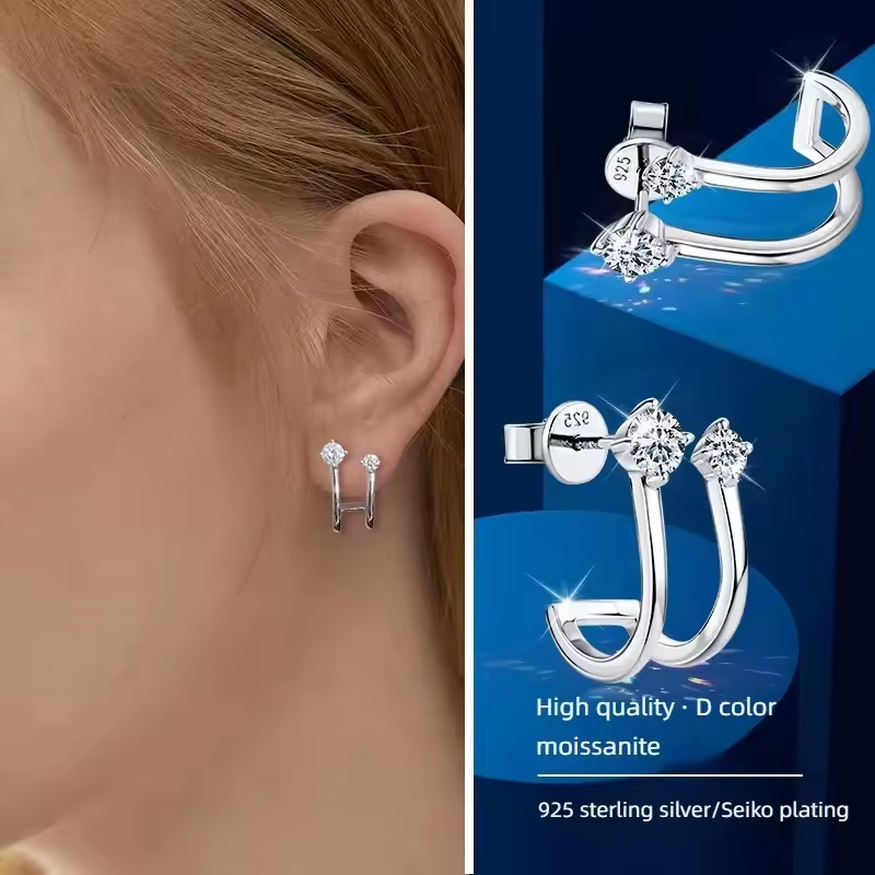 MT S925 Sterling Silver Star Huggie Hoop Earrings - Fashion 0.8ct *2 Moissanite Jewelry high quality