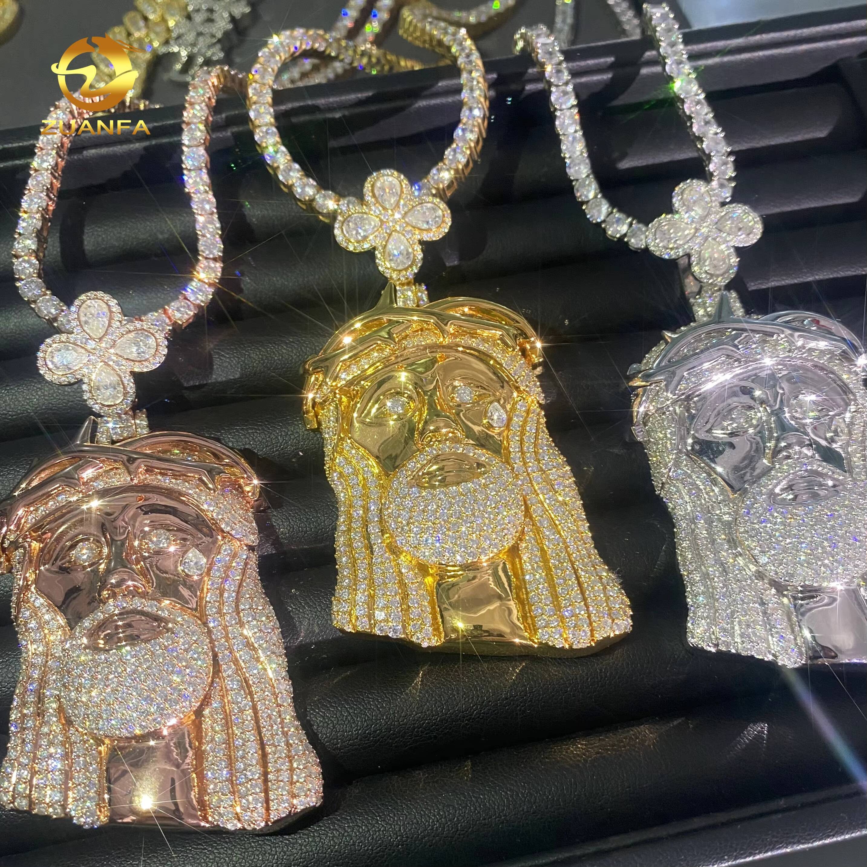 New Design Solid Back Hip Hop Moissanite Jewelry Custom Iced Out Jesus Pendant 925 Silver VVS D Moissanite Diamond Charm Pendant
