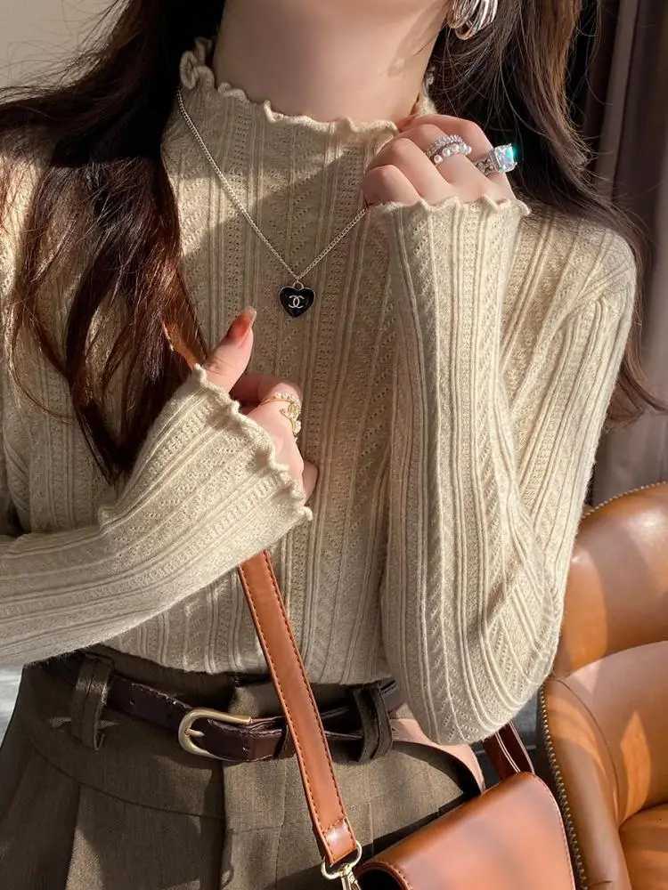 2025 Autumn Winter Warm Pullover Ruched Turtleneck Women Sweaters Slim Tops Knitted Sweater Jumper Soft Pull Fe XJ250819