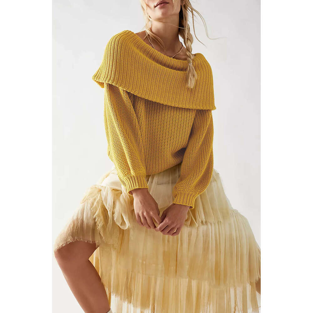 New Tiktok Autumn Winter Women's Sweater Loose Off-Shoulder Pullover Knitwear B3