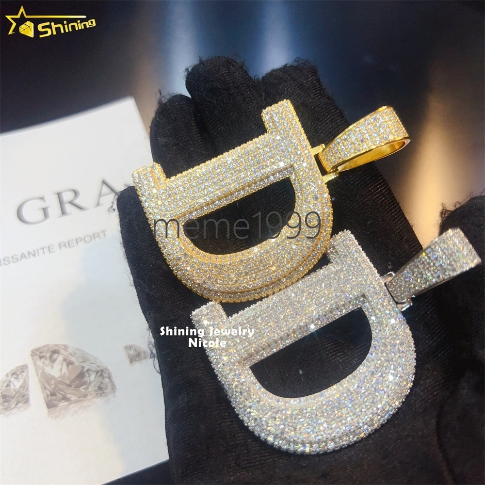 High Quality Bling 925 Silver Fully Iced Out Custom Letter D Moissanite Hip Hop Pendant for Men