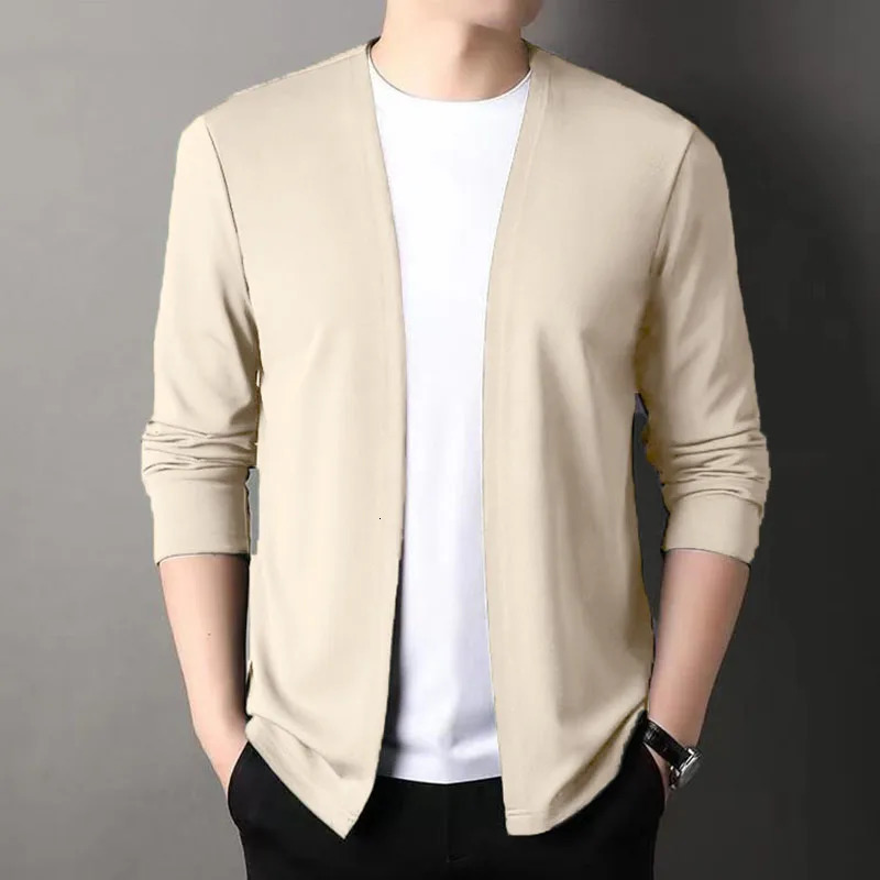 Slim Fit Cardigan for Men Thin Spring and Autumn Outerwear Long Sleeve Casual Trendy Versatile Pure Color 250819
