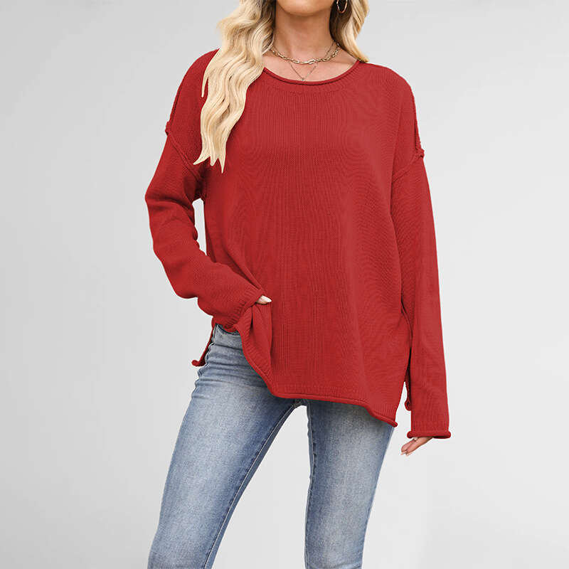 New Autumn Winter Women's Clothing Knitted Solid Color Round Neck Loose Versatile Basic Pullover Sweater B3
