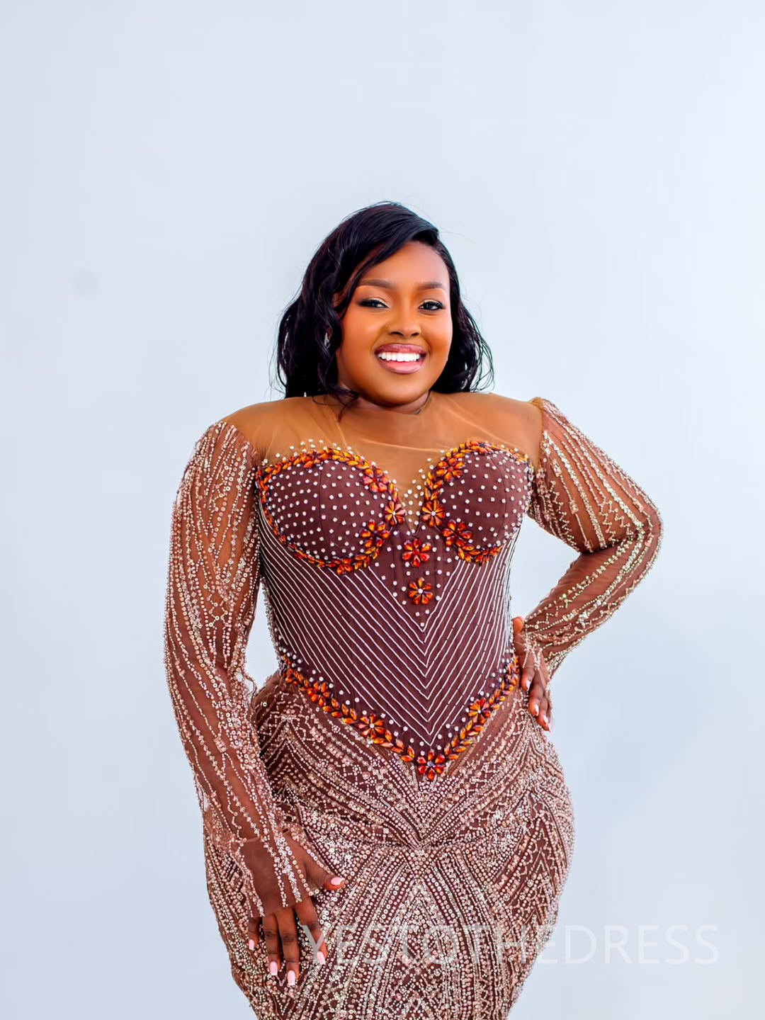 Plus Size Mermaid Prom Dress 2025 Evening Dresses Robe De Sorrie Sheer Neck Beaded Lace Long Sleeves Crystals Birthday Dress Second Reception Gowns AM