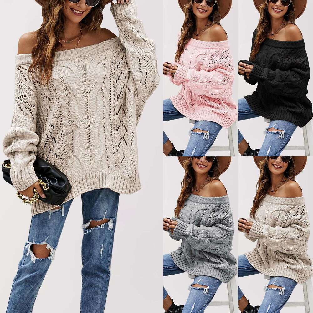 Autumn Winter New Temu Off-Shoulder Loose Knit Solid Color Pullover Sweater For Women B5