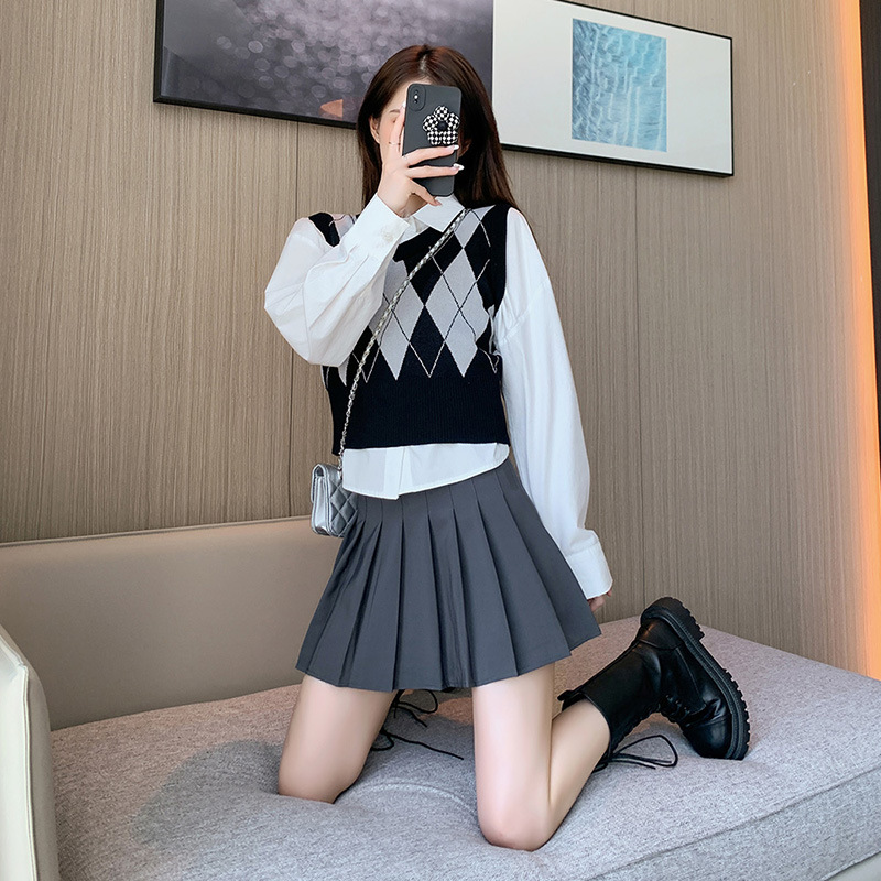 MU32030 Pleated skirt female Korean style high waist spring, summer, autumn and winter new anti-exposure black short skirt student skirt