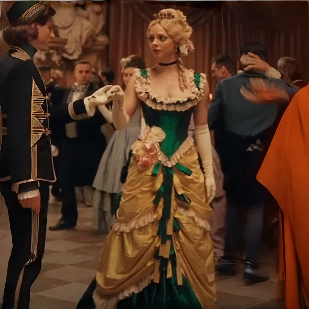 Victorian Baroque Prom Dresses Ruched Ruffles Corset Renaissance Masquerade Dress Green And Gold Vintage Special Occasion Ball Gown