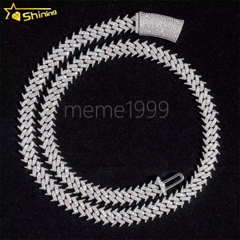 Pass Diamond Tester 925 Silver Hip Hop Jewelry Iced Out VVS Moissanite Diamond Spike Cuban Chain 10MM