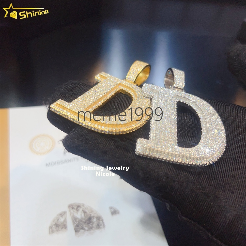 High Quality Bling 925 Silver Fully Iced Out Custom Letter D Moissanite Hip Hop Pendant for Men