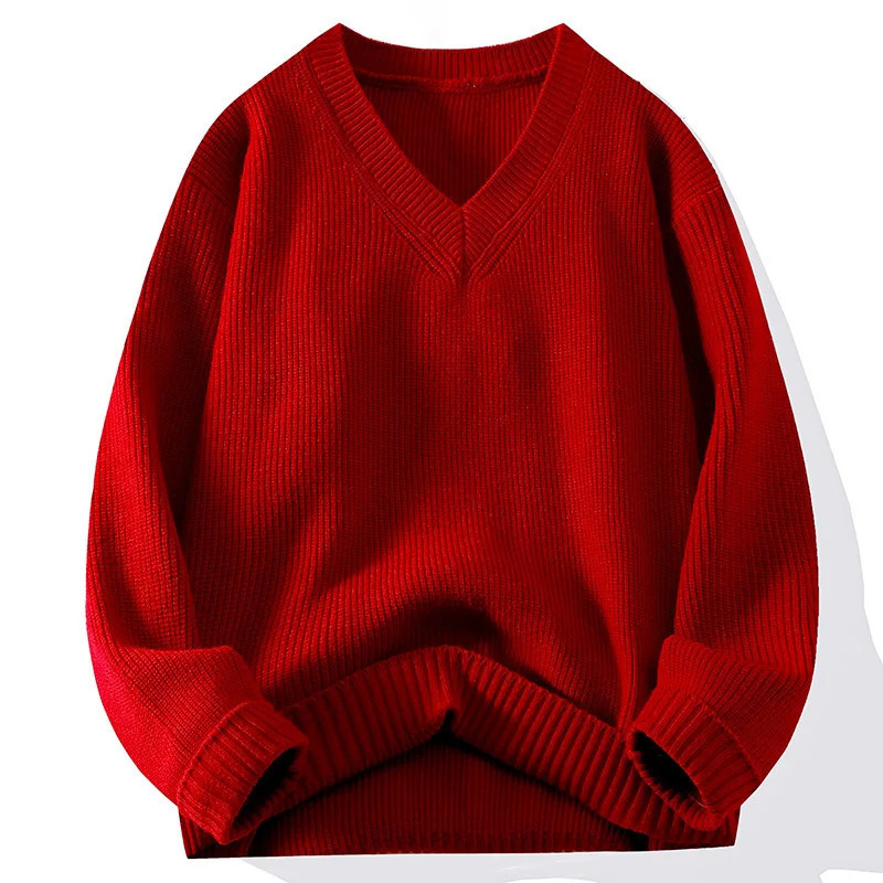 Knitted VNeck Sweater Ribbed Neckline Not Easy To Deform Thick Warm Fashion Trend Crisp Shape Tall Thin Quality Fabric Skin 250819